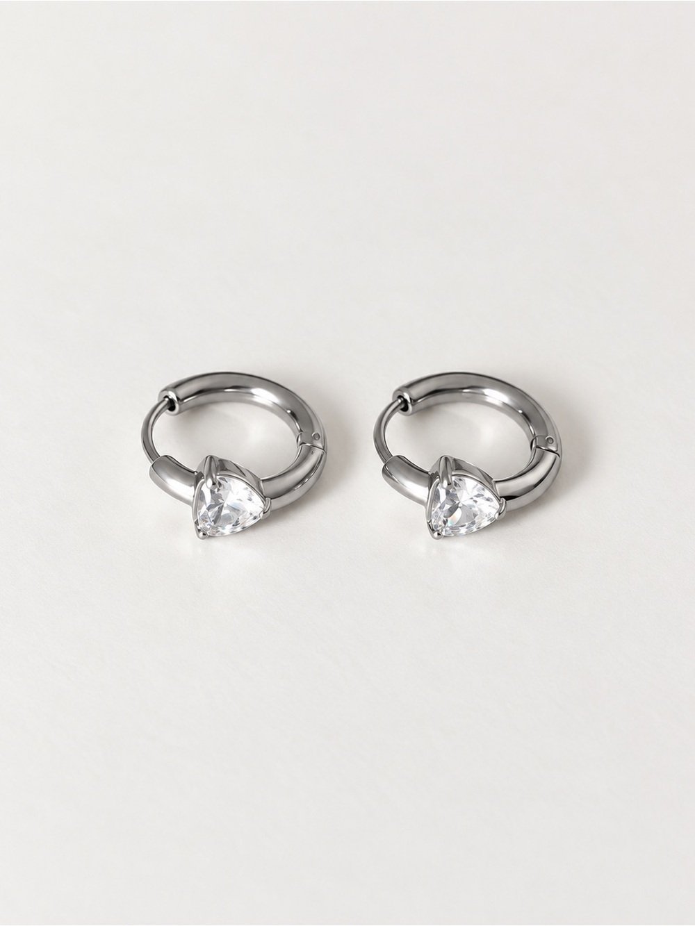 Stainless Steel Heart CZ Charm Huggie Hoop Earrings